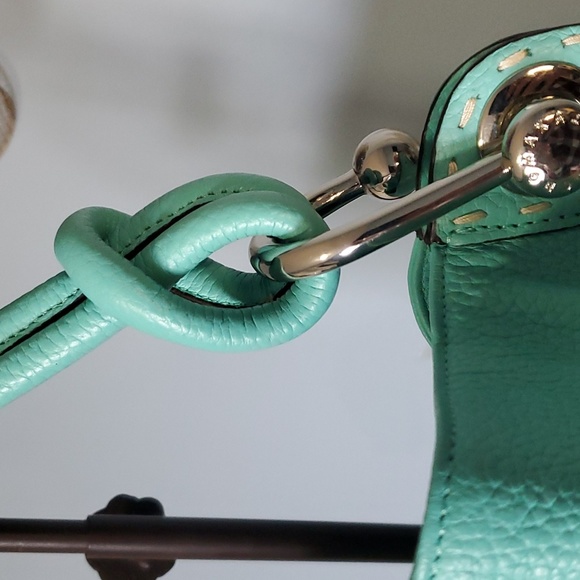 BCBG MAXAZRIA tote handbag turquoise whipstitch details NWOT - Picture 5 of 10